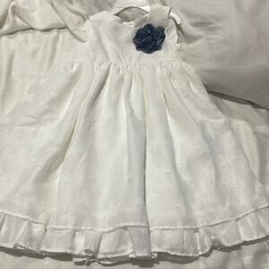 Pippa & Julie 5 white on white stars dress lined blue flower at waste NWT